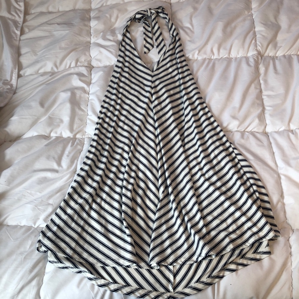 Striped Halter Swing Dress in White and Black